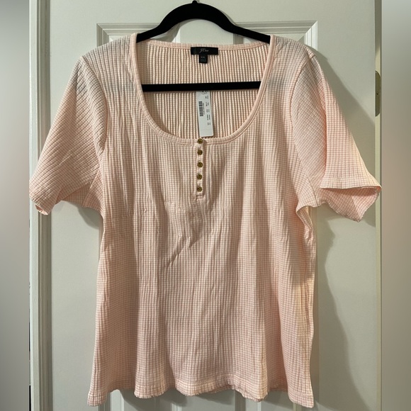 J. Crew Tops - NWT J. Crew Light Pink & White Scoopneck Ribbed Henley T-Shirt XXL